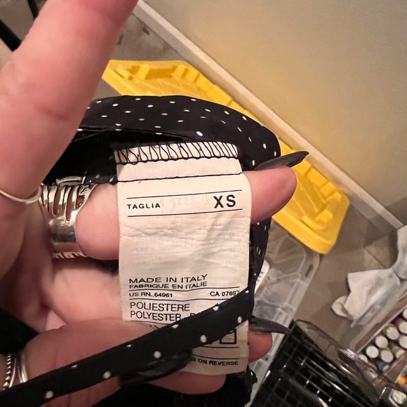 Xs super cute blue silky type dress with white tiny polka dots made in Italy - Picture 3 of 4